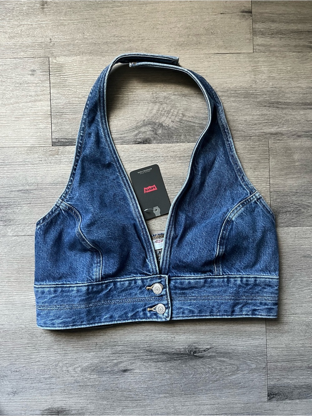 NWT Levi's Dark Blue Denim Halter Crop Top with Front Buttons